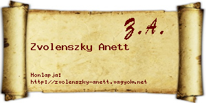 Zvolenszky Anett névjegykártya